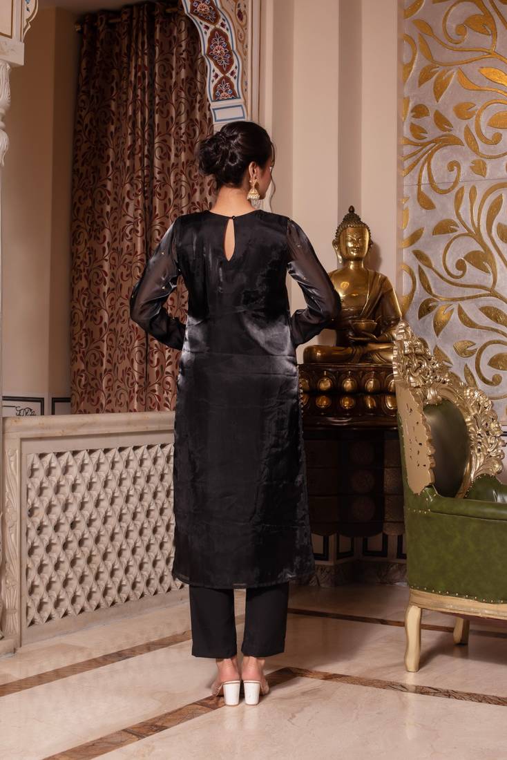 Black organza pakistani handwork suit set