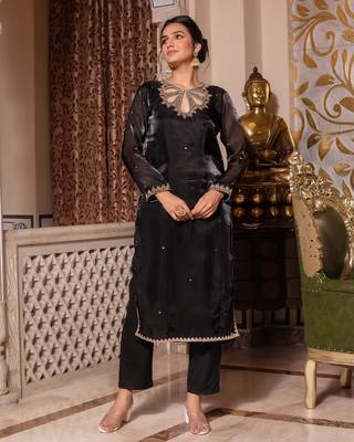 Black organza pakistani handwork suit set 2
