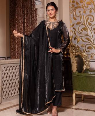 Black organza pakistani handwork suit set 3