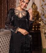 Black organza pakistani handwork suit set