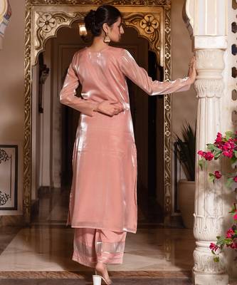 Baby pink handwork straight suit set 2