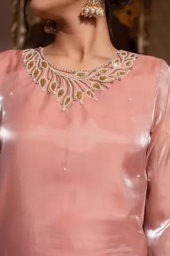 Baby pink handwork straight suit set