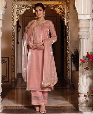 Baby pink handwork straight suit set 4