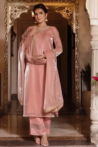 Baby pink handwork straight suit set