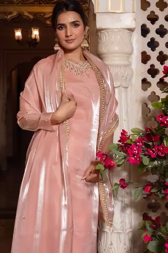 Baby pink handwork straight suit set