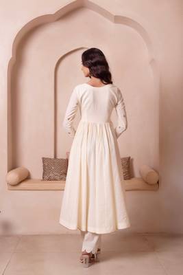 Cream white handwork cotton anarkali suit set 4