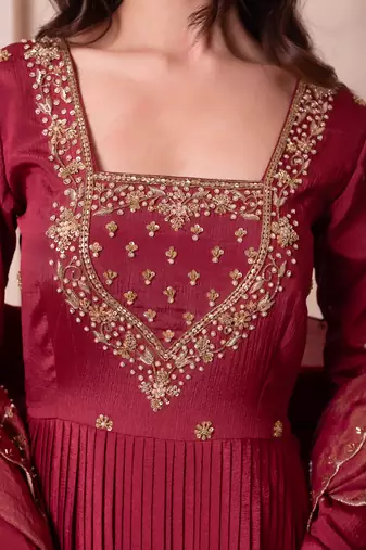 Rosegold chinon trousseau handwork anarkali suit set