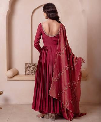 Rosegold chinon trousseau handwork anarkali suit set 2