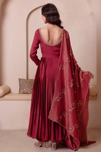 Rosegold chinon trousseau handwork anarkali suit set
