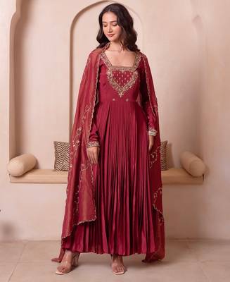 Rosegold chinon trousseau handwork anarkali suit set 4