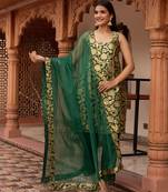 Green jacquard straight suit set