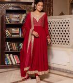 Maroon gotapatti rayon anarkali suit set