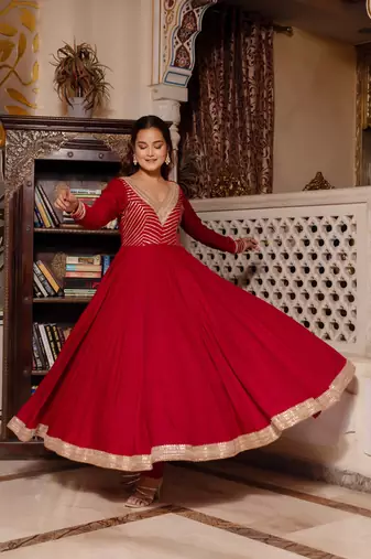 Maroon gotapatti rayon anarkali suit set