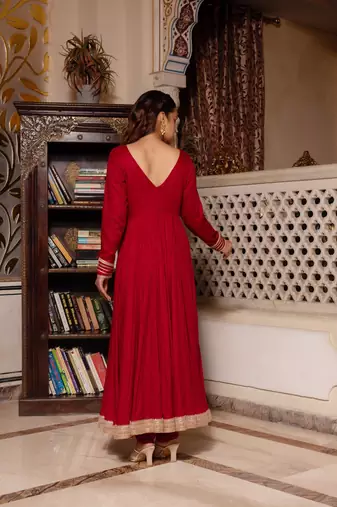 Maroon gotapatti rayon anarkali suit set
