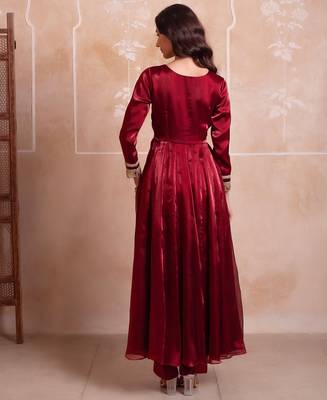 Maroon organza handwork anarkali suit set 2
