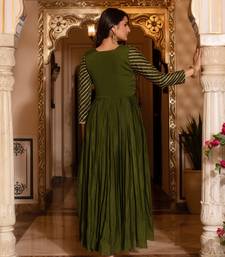 Mehendi green sequined chinon anarkali suit set