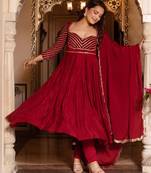 Maroon sequined chinon anarkali suit set