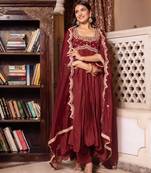Brown chinon handwork anarkali suit set