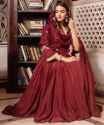 Brown chinon handwork anarkali suit set 3