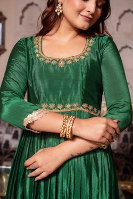 Forest green chinon handwork anarkali suit set 4