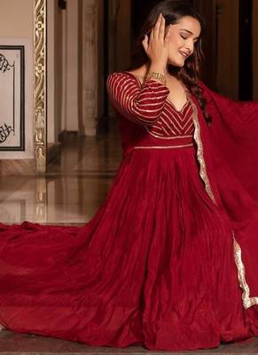 Maroon sequined chinon anarkali suit set 3