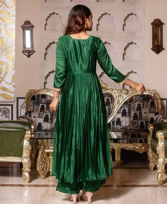 Forest green chinon handwork anarkali suit set 5