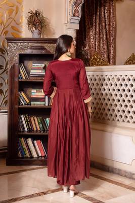 Brown chinon handwork anarkali suit set 5