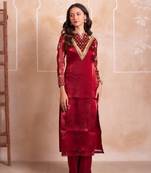 Maroon organza handwork kurta set