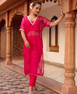 Maroon silk sequined kurta set 1