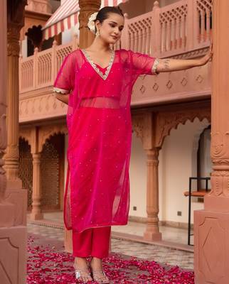 Maroon silk sequined kurta set 2