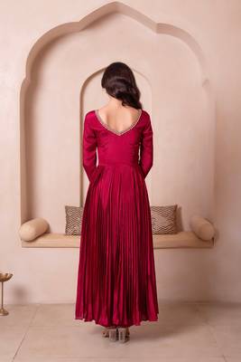 Maroon chinon trousseau handwork anarkali suit set 1