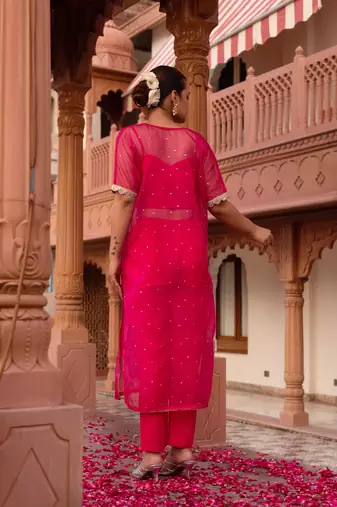 Maroon silk sequined kurta set