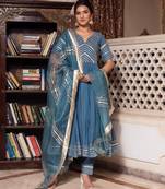 Powder blue gotapatti rayon anarkali suit set