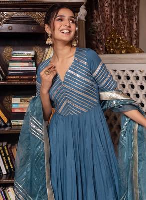 Powder blue gotapatti rayon anarkali suit set 3
