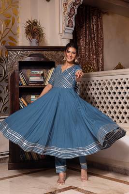 Powder blue gotapatti rayon anarkali suit set 4