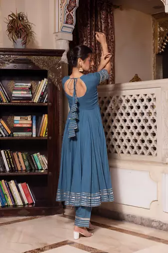 Powder blue gotapatti rayon anarkali suit set