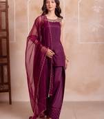 Purple farshi salwar handwork dupatta set