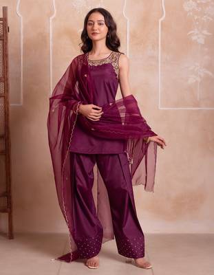Purple farshi salwar handwork dupatta set 3
