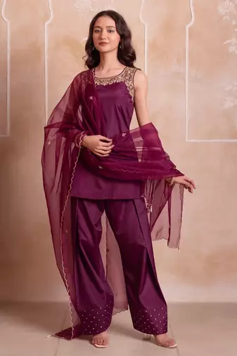 Purple farshi salwar handwork dupatta set