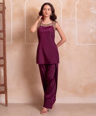 Purple farshi salwar handwork dupatta set 4