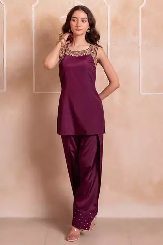 Purple farshi salwar handwork dupatta set