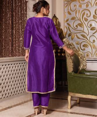 Purple handwork pakistani silk kurta set 5