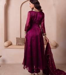 Purple organza handwork anarkali suit set