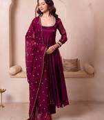Purple organza handwork anarkali suit set