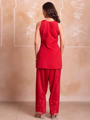 Red farshi kurta salwar handwork dupattta set 2