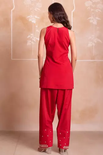 Red farshi kurta salwar handwork dupattta set