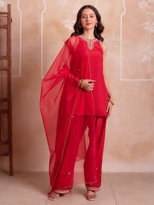 Red farshi kurta salwar handwork dupattta set 1