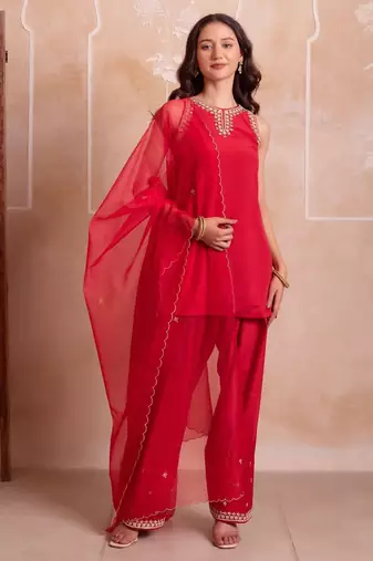 Red farshi kurta salwar handwork dupattta set