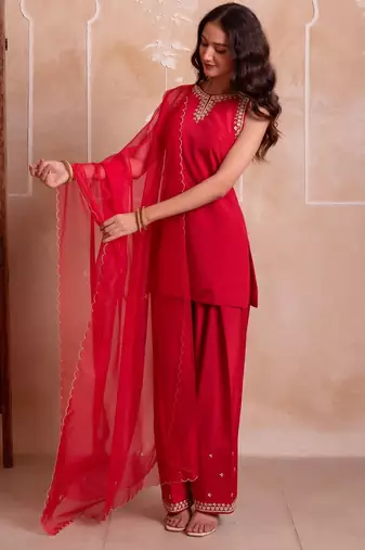 Red farshi kurta salwar handwork dupattta set