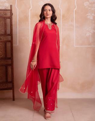Red farshi kurta salwar handwork dupattta set 5